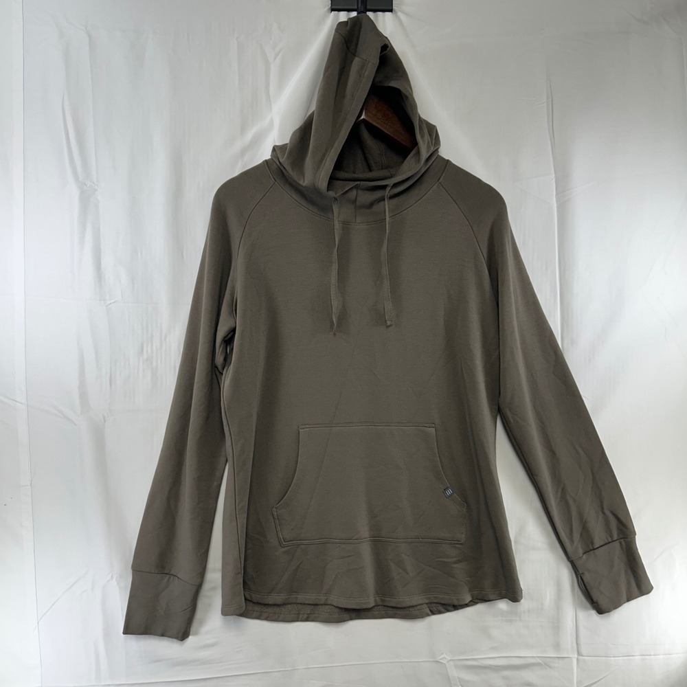 Free Fly Hoodie Womens Large Brown Bamboo Fleece Pullover Thumbhole Raglan
